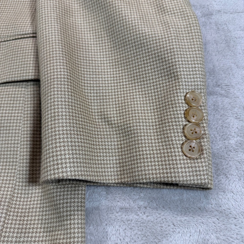 Lauren Ralph Lauren Mens 44R Silk Wool Houndstooth Sport Coat Blazer Tan Cream - Picture 3 of 12